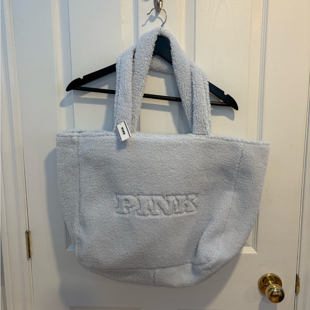 PINK Victoria's Secret Sherpa Tote Bag - Soft blue